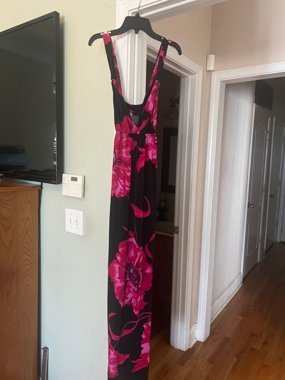 new directions Black Maxi Dress with Vibrant Fuchsia Floral Print